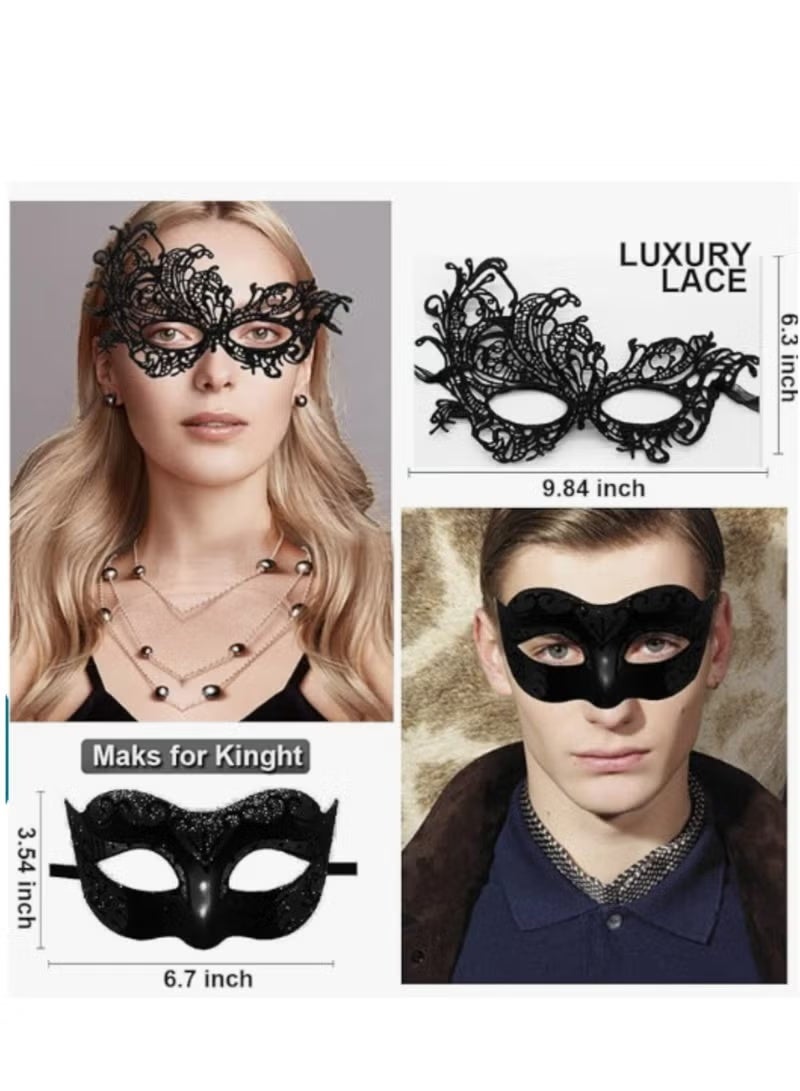2Pack Masquerade Masks for Couples – Lace Eye Masks Venetian Carnival Style, Halloween Party Ball Prom Costume Masks, Mardi Gras - Image 2